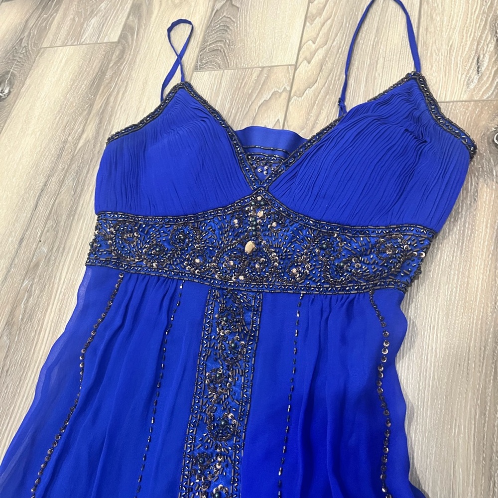 Sue Wong Royal Blue Dress with Bead Accents